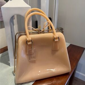 Furla Candy Pink Transparent Rubber Framed Satchel Purse Beige